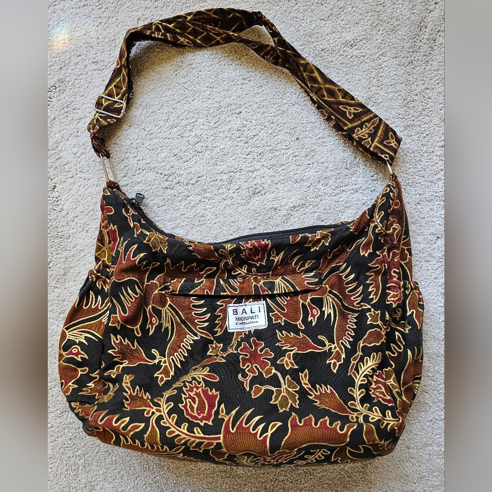 Bali Merpati Batik Black,Brown,Gold Shoulder/Crossbody Bag